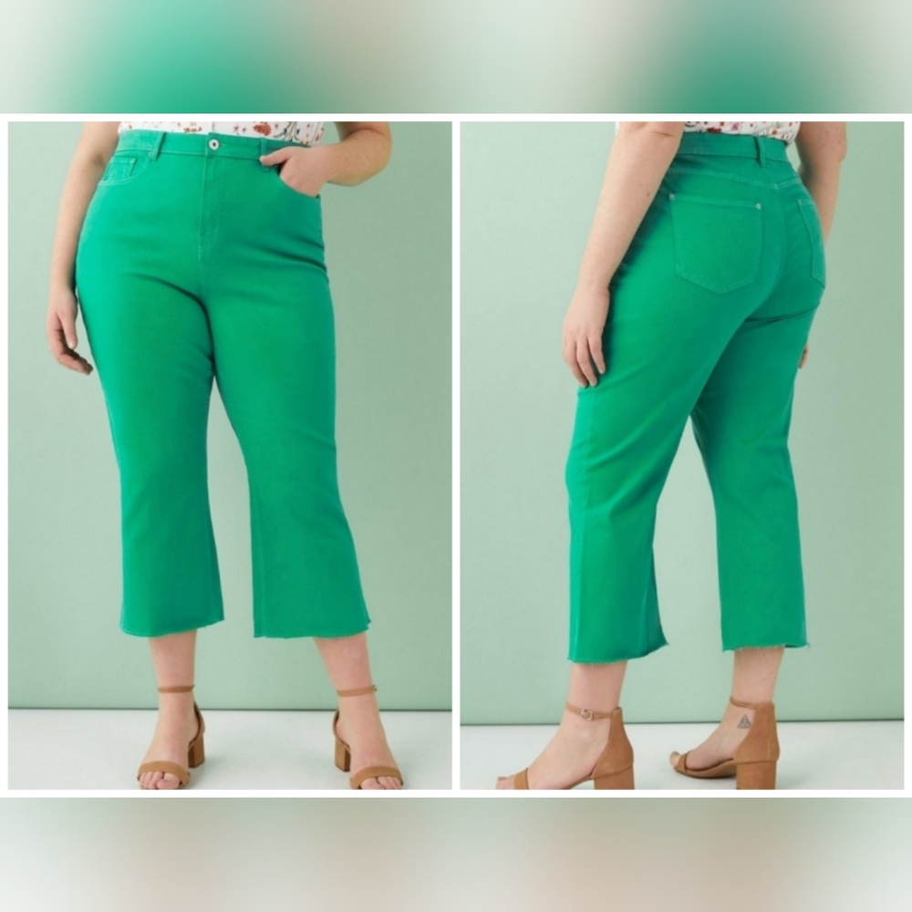 NWT Cropped Kick Flare Green Coloured Jeans Plus Size by Addition Elle